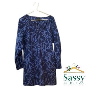 Banana Republic Floral Cotton Mini Dress V‑Neck Ties Pockets Long Sleeve Size L